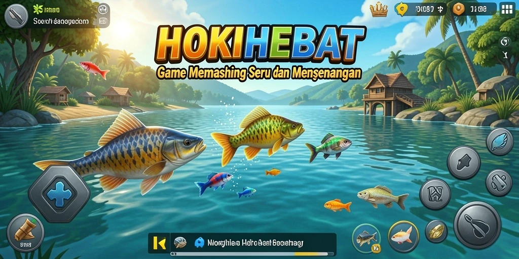 Tampilan gameplay HOKIHEBAT yang menakjubkan dengan ikan yang beraneka ragam.