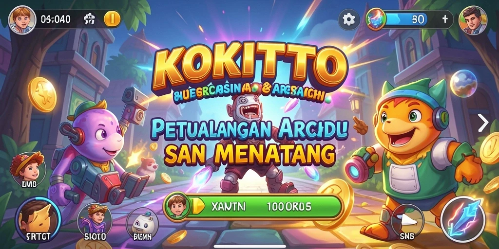 Tampilan gameplay seru dari KOKITOTO dengan warna-warni yang menarik.