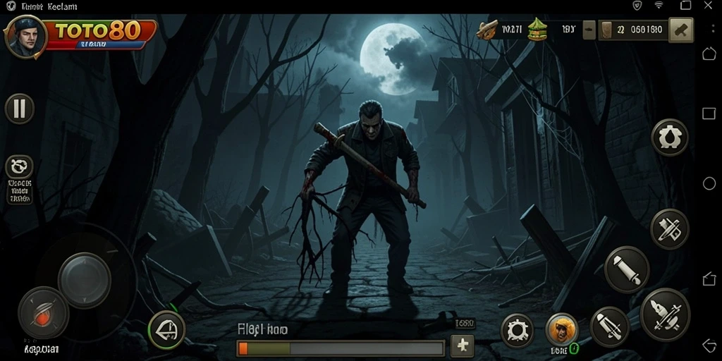 Screenshot gameplay TOTO80 menampilkan suasana mencekam dalam kegelapan.